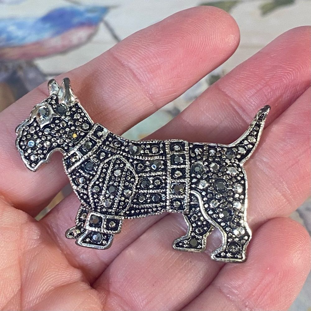 Vintage Scotty Dog Pin Brooch Rhinestone Embedded Silver Finish Dog Lovers Gift
